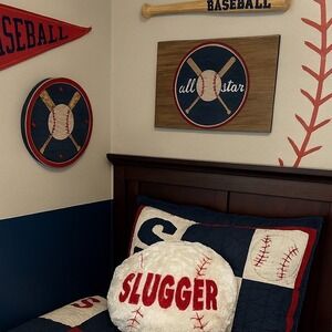Sports‎ Bedding Baseball Slugger Embroidered Decorative Round Plush Pillow Rare